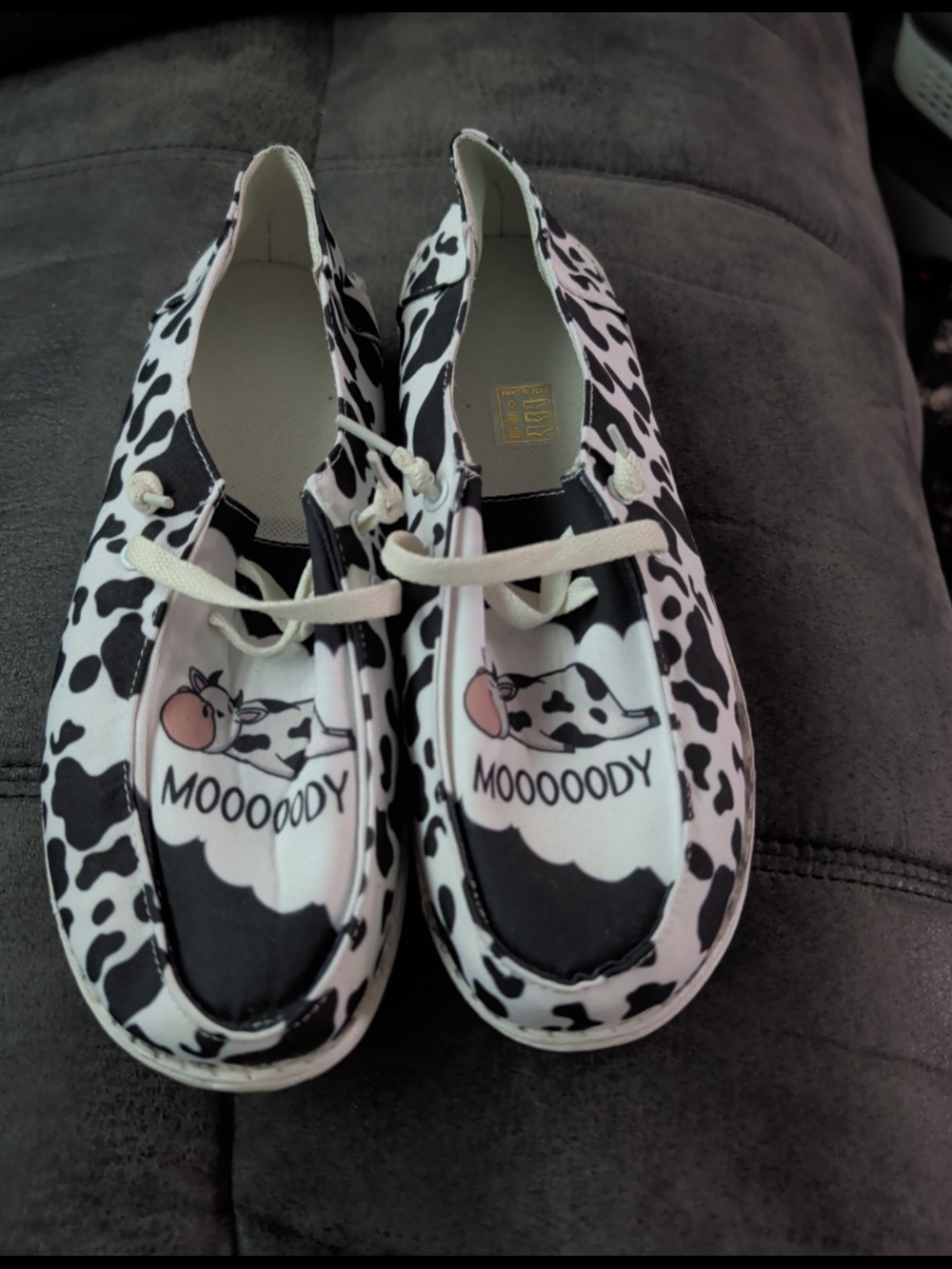 Kids Cow-Print 'Moooody' Casual Shoes - Black & White